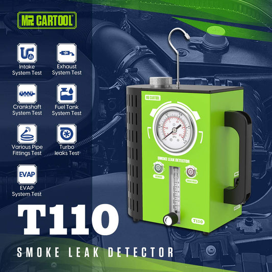 MR CARTOOL T110 Automotive Smoke Machine Leak Detector, EVAP Fuel Leak Detector 12V Smoke Machine Vehicle Lines Leak Tester Test Device for Vehicle Automotive Motorcycles
