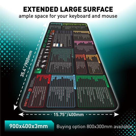 Pixiecube Excel shortcut keys mousepad, extended large XXL cheat sheet, gaming mousepad, PC office spreadsheet, keyboard mat, non-slip stitched edges.