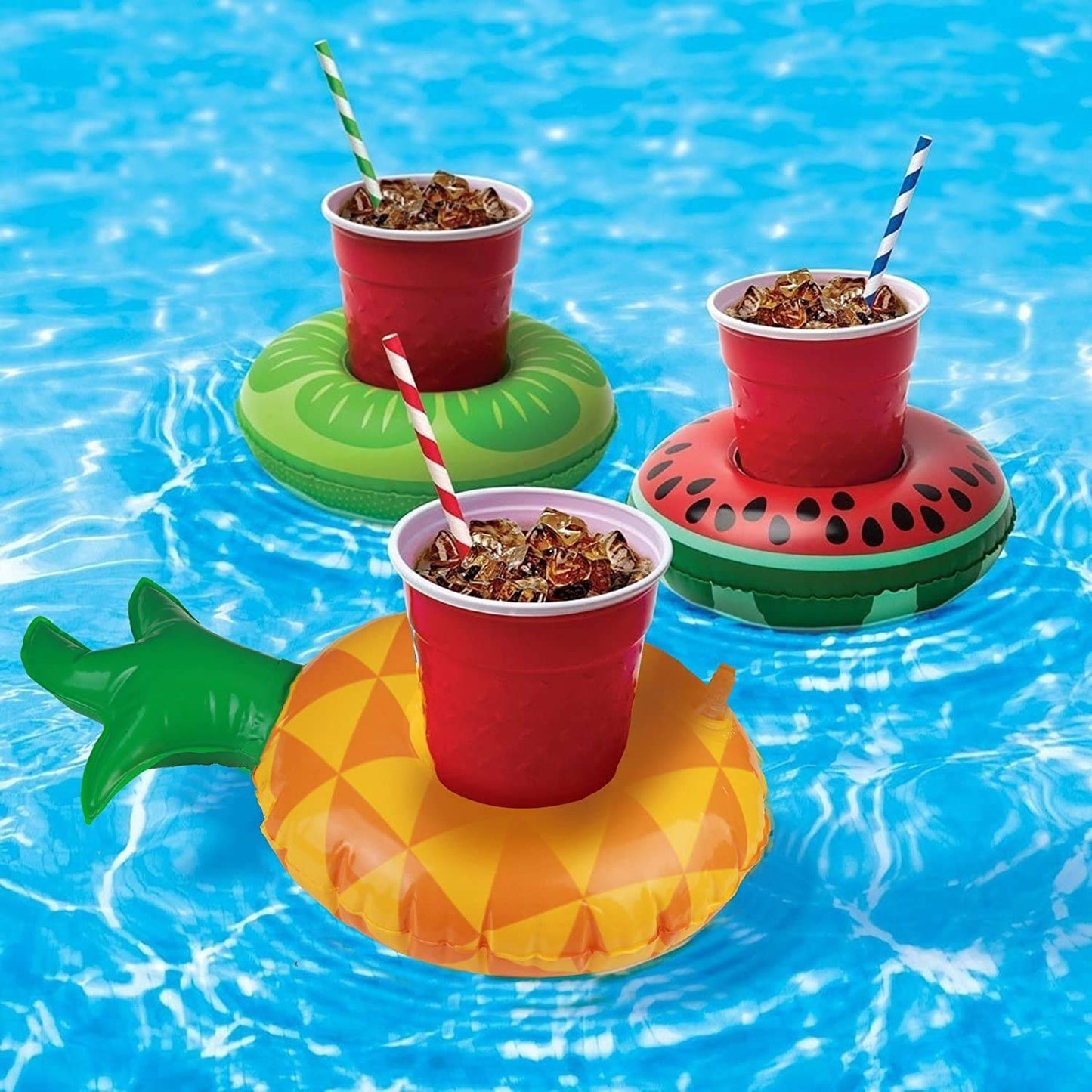 Amaza 15 piece Inflatable Drink Holder Set with 1 air pump for pool