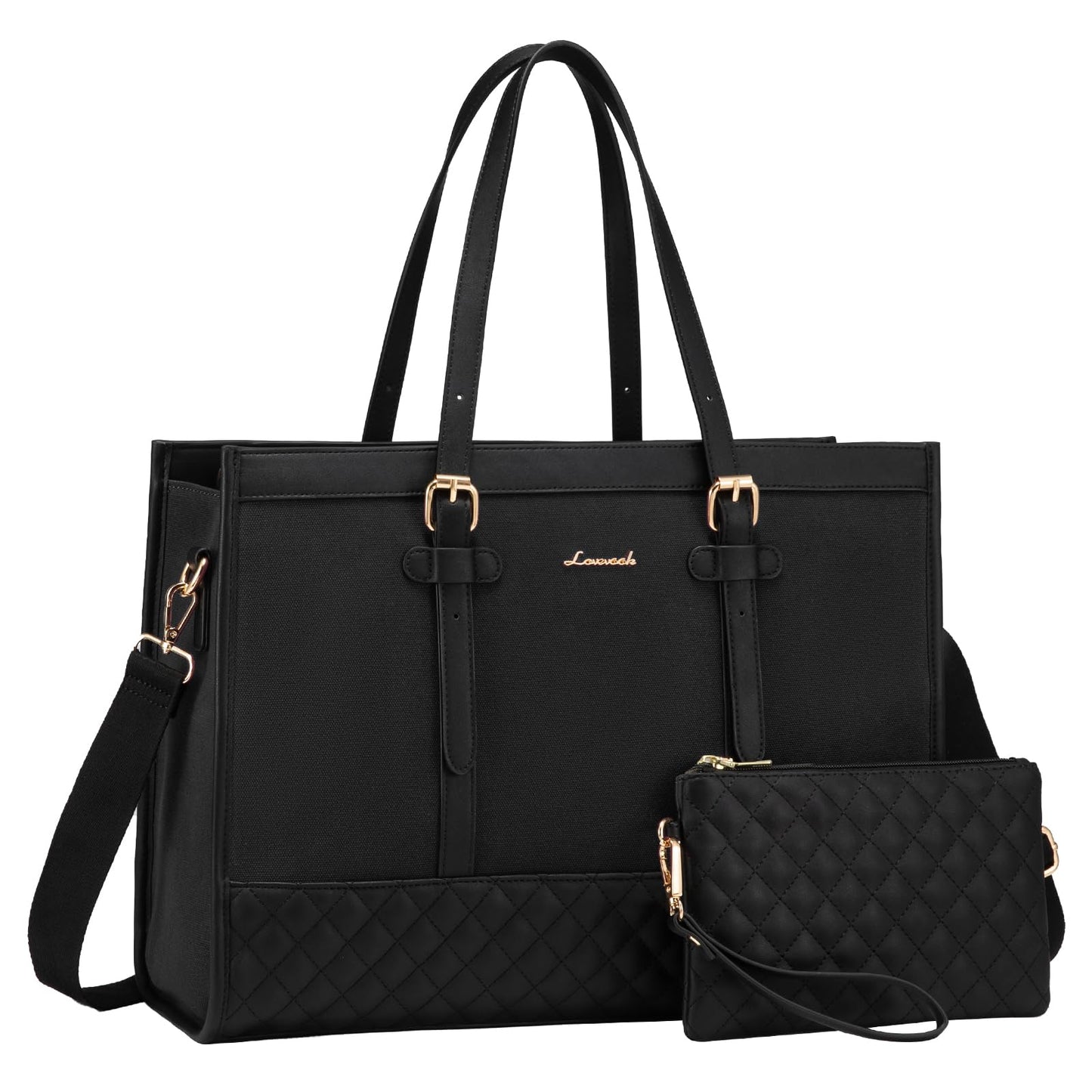 LOVEVOOK 15.6 inch Laptop Bag for Women, Work Tote Bag Teacher Bag Briefcase Medium, Shopper Handbags for Women, Large School Bag, Tote Bag Business Bag for Office College Work, Black
