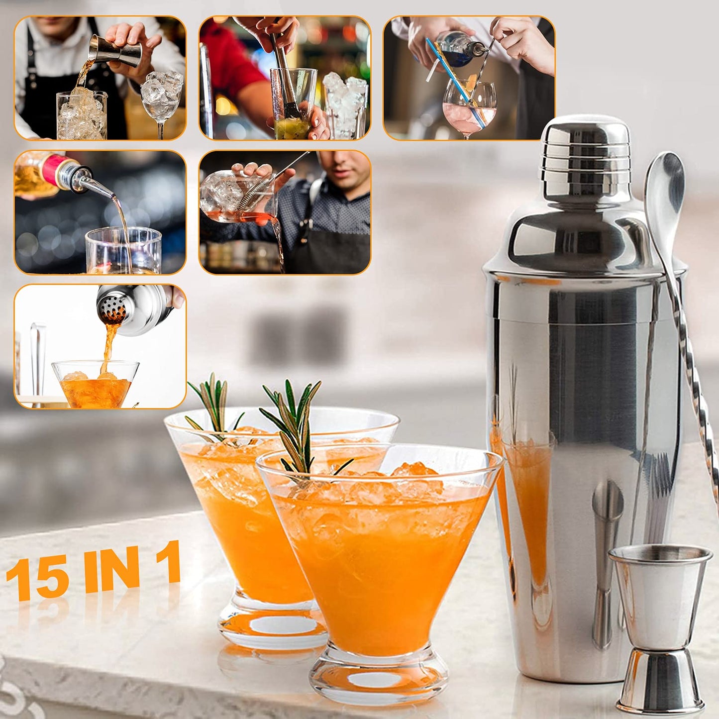 Cocktail set gifts for men Christmas - 16 piece cocktail shaker set, bartender set 750ml shaker cocktail mixing set with bamboo stand recipes, stainless steel home bar set cocktail advent calendar.