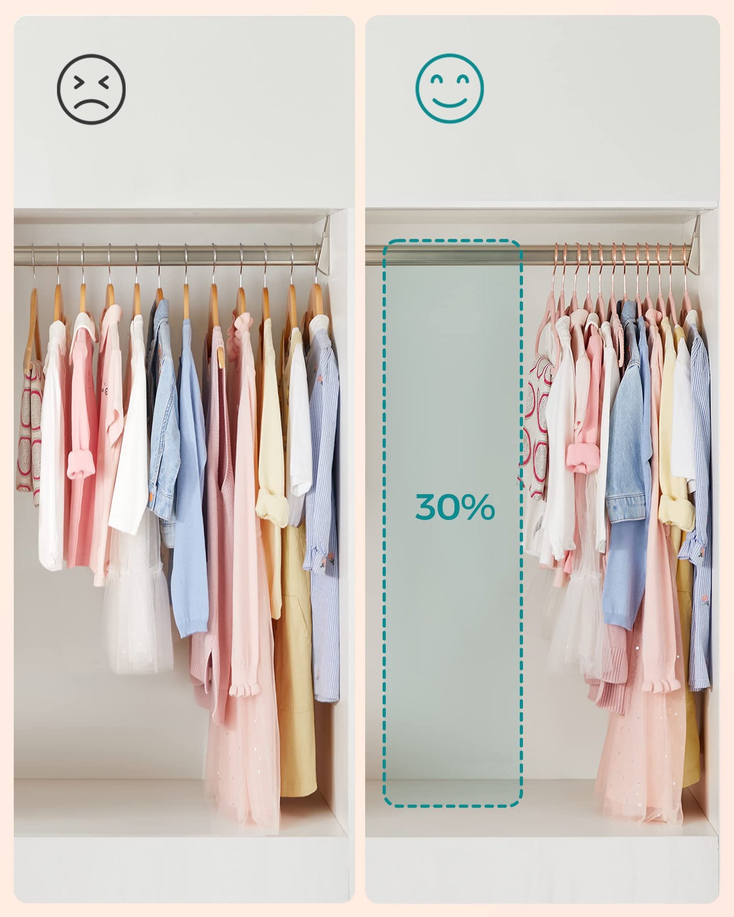 SONGMICS Kids Velvet Hangers, Set of 50 Baby Hangers with 360° Rotatable Hook in Rose Gold, Space-Saving and Non-Slip, for Closet Organization, Pastel Pink CRF027P01