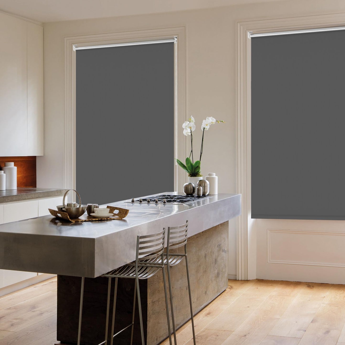 Blackout roller blind clamp fix roller without drilling dark grey W65 x H120cm - fabric width 60cm window darkening blinds sun protection window interior without drilling