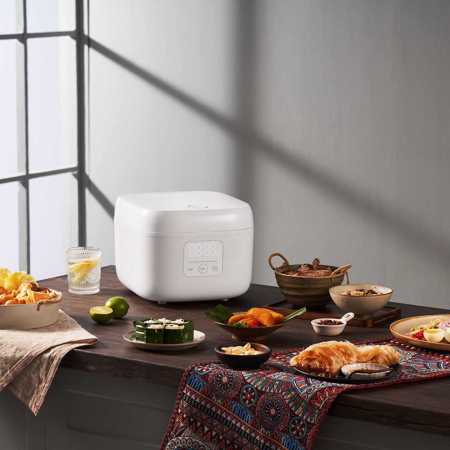 joyami Mini Smart Rice Cooker 0.8L Non-stick Pot 6 Cups for 1-3 people Keep warm Preset mode, White
