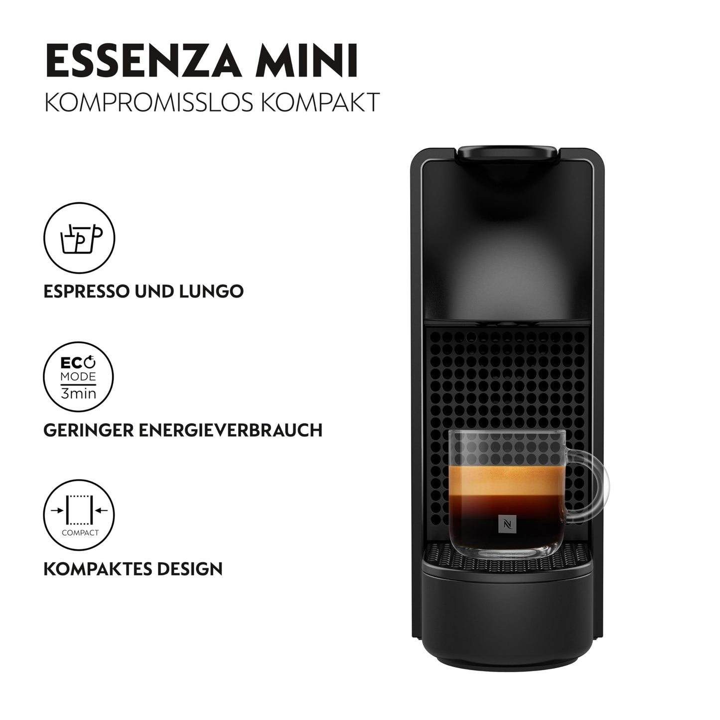 Krups Nespresso Essenza Mini XN1108 coffee capsule machine | 19 bar | Energy saving mode | 1260 W | 0.6 liters | 8.03 x 3.31 x 12.99 cm | black