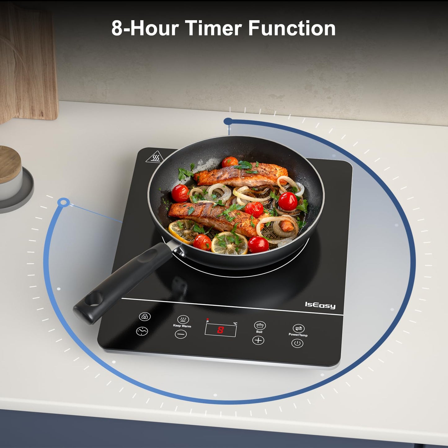 IsEasy Induction Cooktop 1 Plate, Single Induction Hot Plate 2100W, 9 Power Levels, 9 Temperature Settings, 28cm Induction Cooktop with 8-Hour Timer, Child Lock, Black, 220-240V.