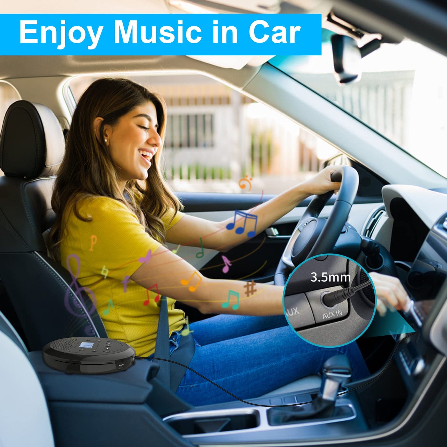 Portable CD Player, MONODEAL Rechargeable CD Player with Built-in Speakers, Discman CD Player for Kids/Car/Students/Adults, Anti-Skip CD Player with Headphones