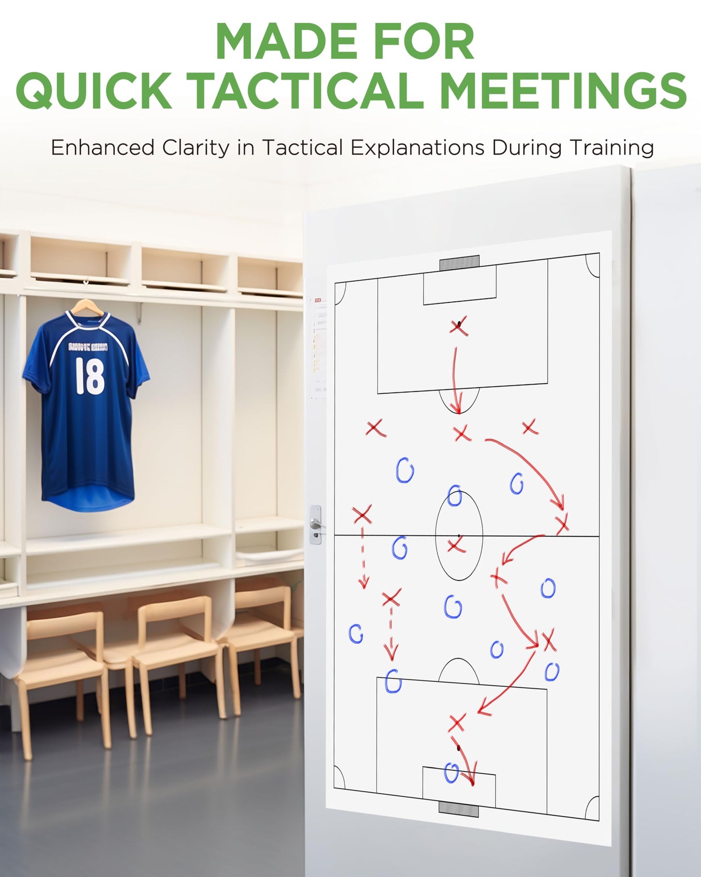 EASYCLING® Magic Football Tactical Board - Self-adhesive static football tactics sheets with 25 sheets & 2 board markers included. Erasable and rewritable, suitable for all smooth surfaces, 80cmx60cm.
