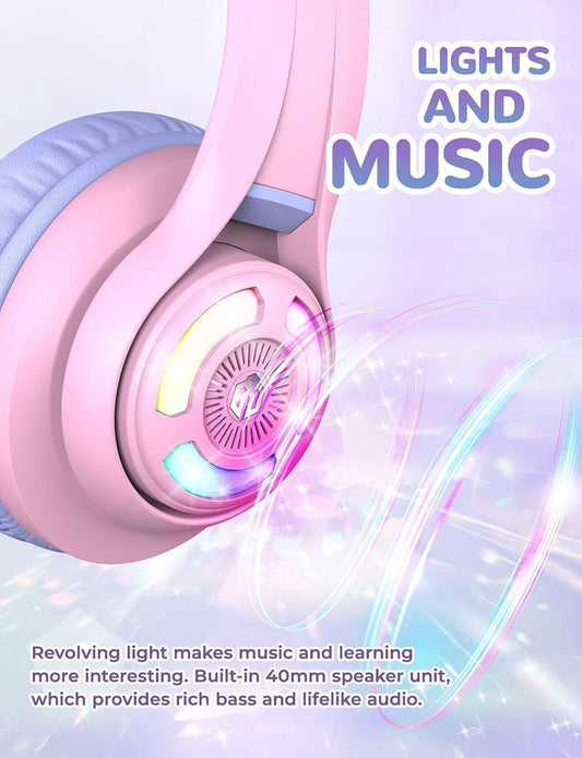 iClever Bluetooth headphones for kids over ear, adjustable 74/85dBA volume control, 50 hours of playtime, Bluetooth 5.2, kids headphones with microphone for school/tablet/phone/PC