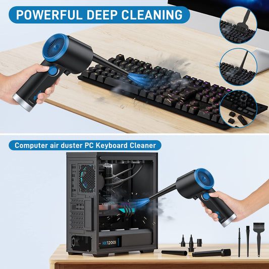 ATEngeus Electric Dust Blower, 6000mAh Air Duster for Computer, Stepless Speed Keyboard cleaner Air Spray, replaces compressed air spray, with cleaning brush.
