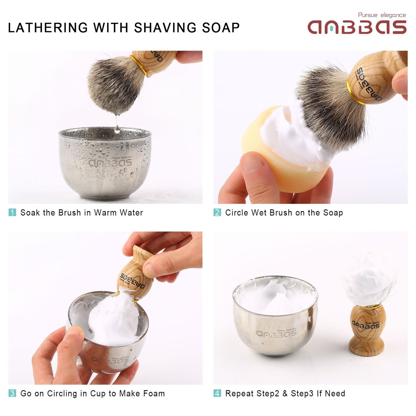 Anbbas shaving set men with bowl Luxury men's gift set Shaving brush Badger hair Silver tip with brush holder