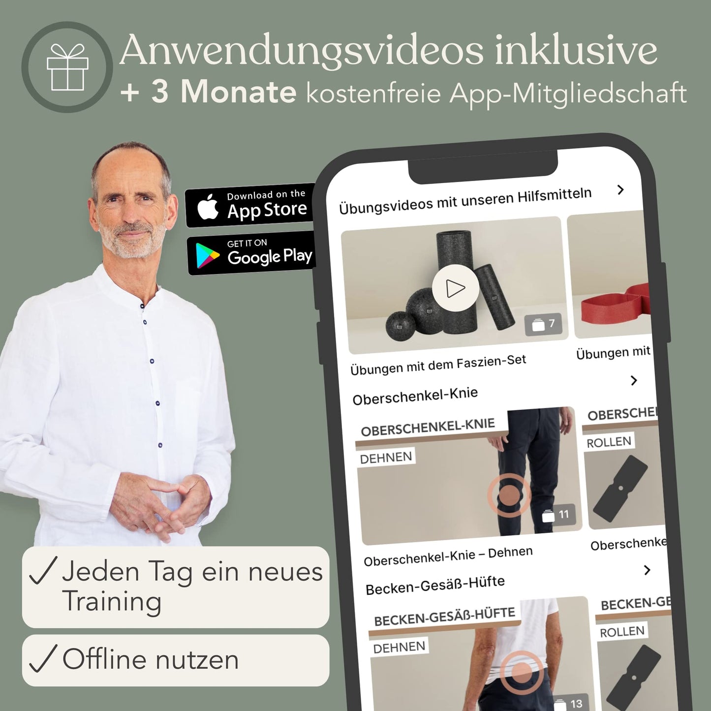 Liebscher & Bracht Original Fascia Set: Fascia roll and fascia ball (2 each) Made in Germany, Includes exercise app.