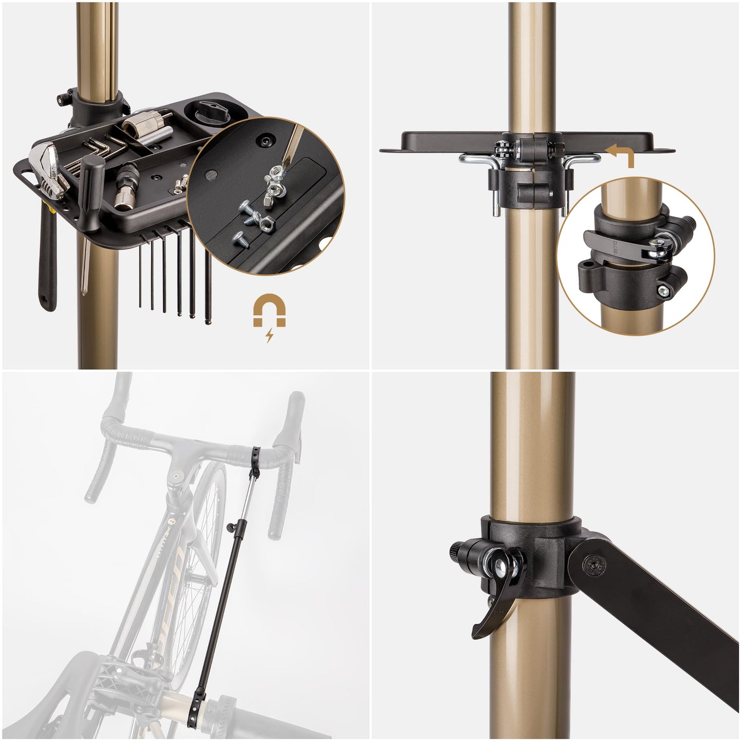 CXWXC Bike Repair Stand, Aluminum Folding Bicycle Assembly Stand for E-Bikes/Mountain Bikes. Bike Repair with Magnetic and 360° Rotatable Head.