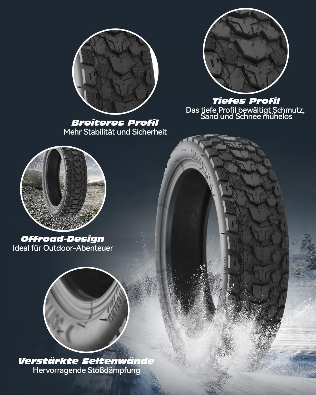 Satgoo E Scooter Tire 8 1/2 x 2, Offroad Terrain Tire + Thickened Inner Tube - Superior Grip, Comfortable - Various Complex Roads, 50/75-6,1-8,5 inch Tire for Xiaomi Pro 2/1S/Mi 3 etc.