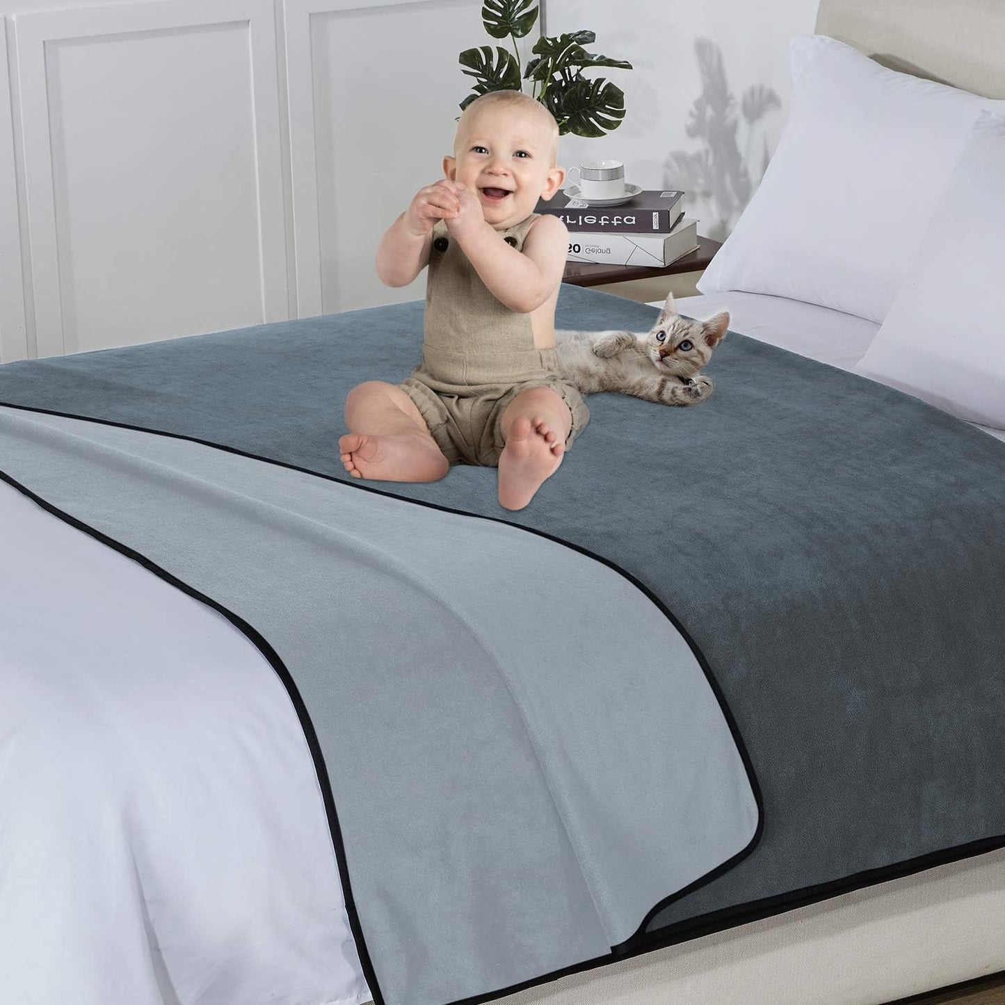 Waterproof blanket 178x230cm - Love blanket Waterproof with 3-layer wet protection, 100% leak-proof bedspread for baby, adults & pets, suitable for bed & sofa, Easy to clean.