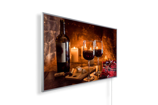 Infrared heater with image - image motif - TÜV SÜD - 1200 watts picture heater - White frame (170th wine & cheese)