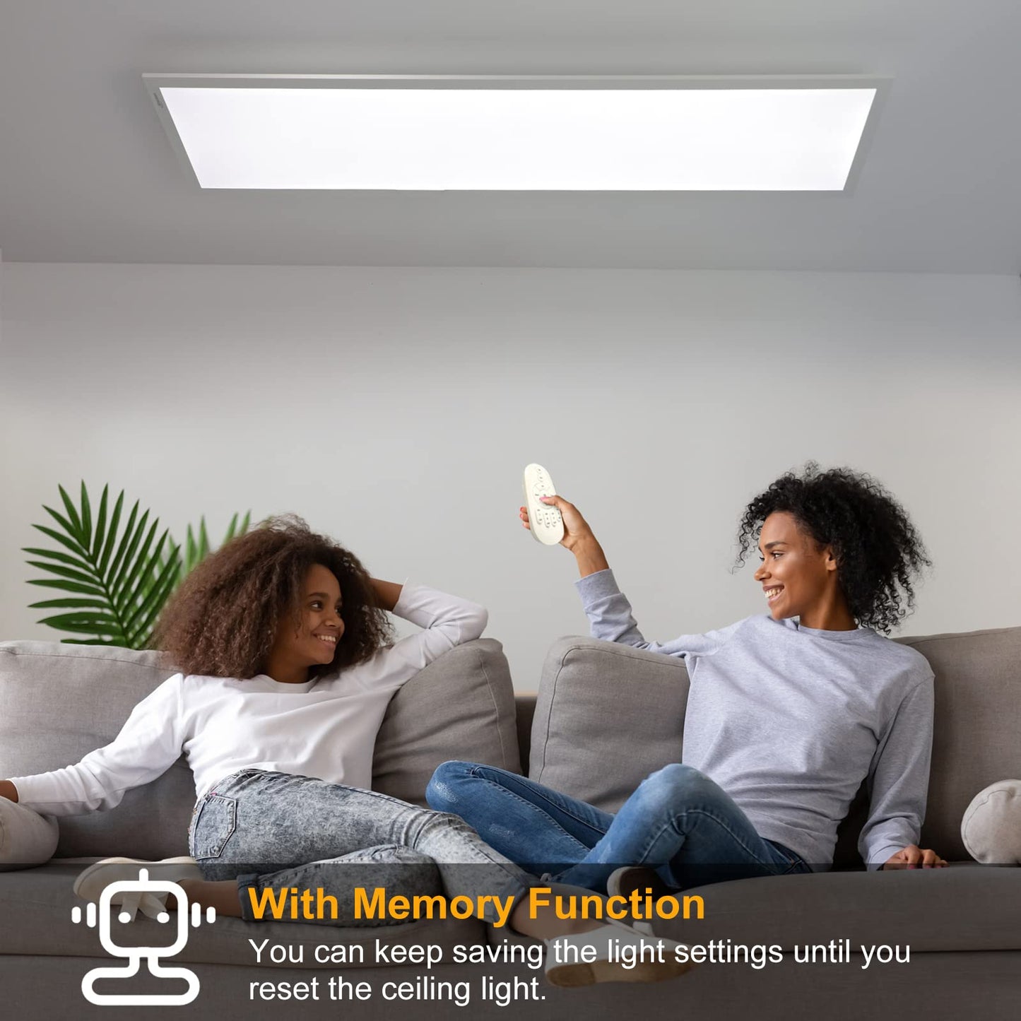Dimmable LED ceiling light 100x25 cm, 28W ceiling light panel with remote control and memory function, Indirect strong luminous intensity light 2700K-6500K, Ultra thin daylight lamp for office living room kitchen