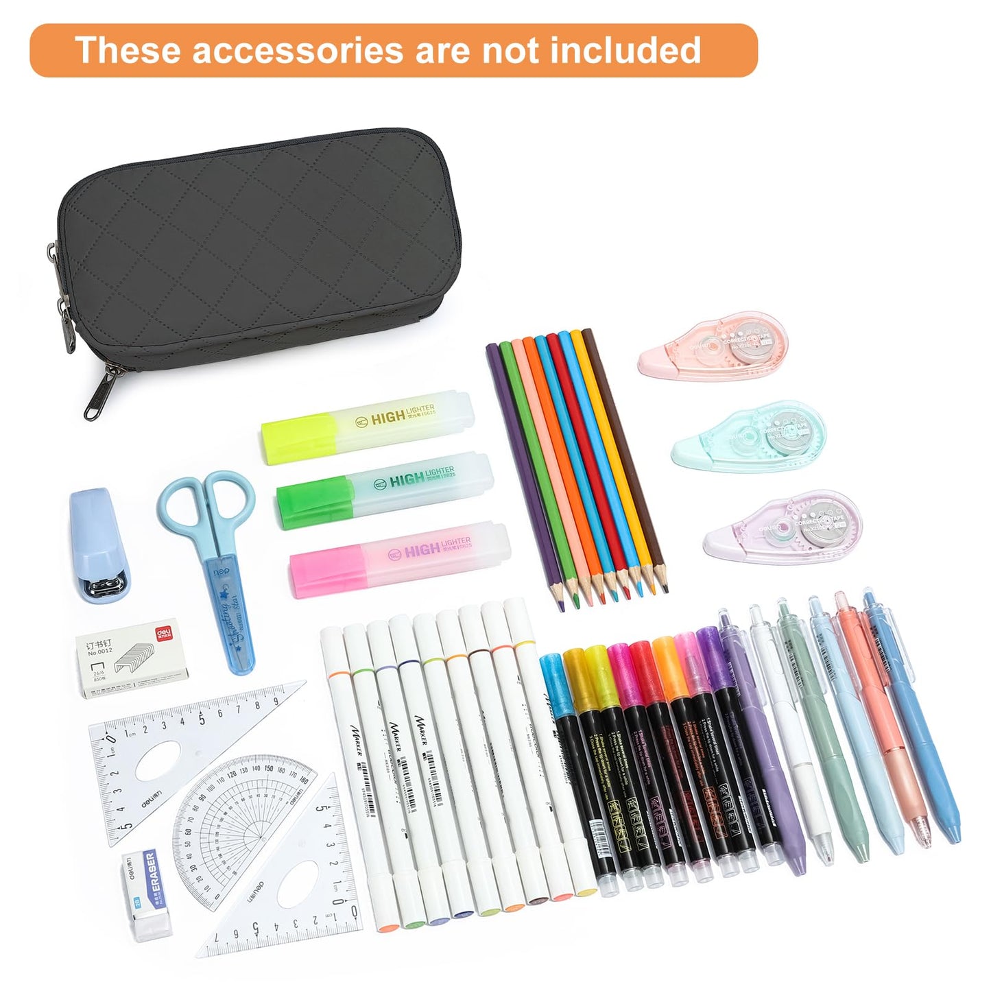 Della Gao Pencil Case Girl Pencil Case Large aesthetic pencil case for men and women (Wj001-3 BKRH)