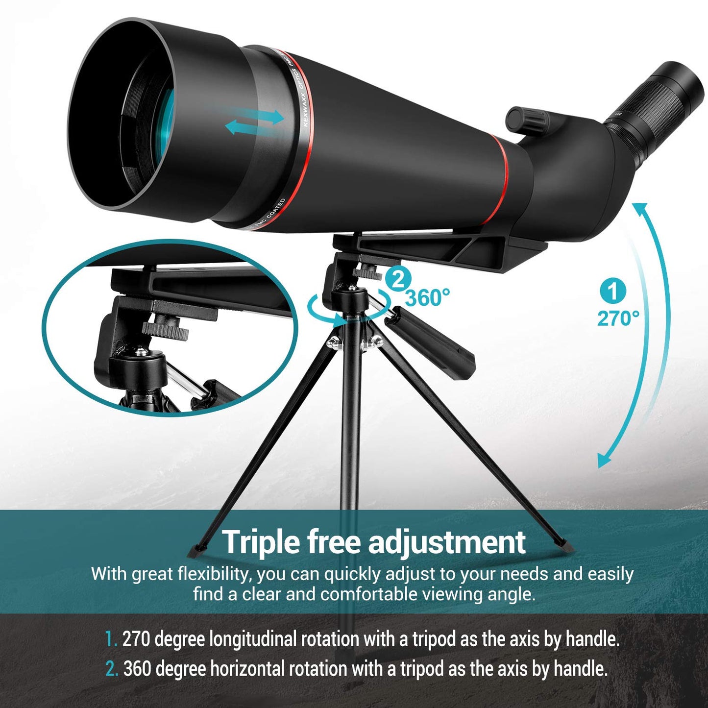 25-75X 100MM Spotting Scope for sports shooting hunting bird watching IPX7 waterproof FMC BAK4 prism with tripod phone adapter Black