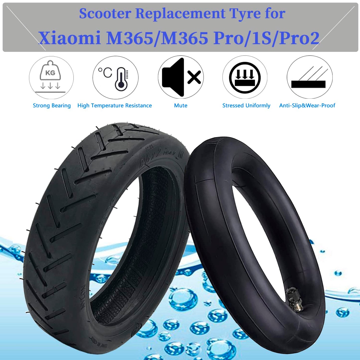 OUXI E-Scooter tire 8 1/2 tire 1 tire and 1 tube package E-Scooter spare tube + tire 8.5 inch compatible with Xiaomi M365/M365Pro2 electric scooter-black replacement wheels for scooter 50/75-6.1