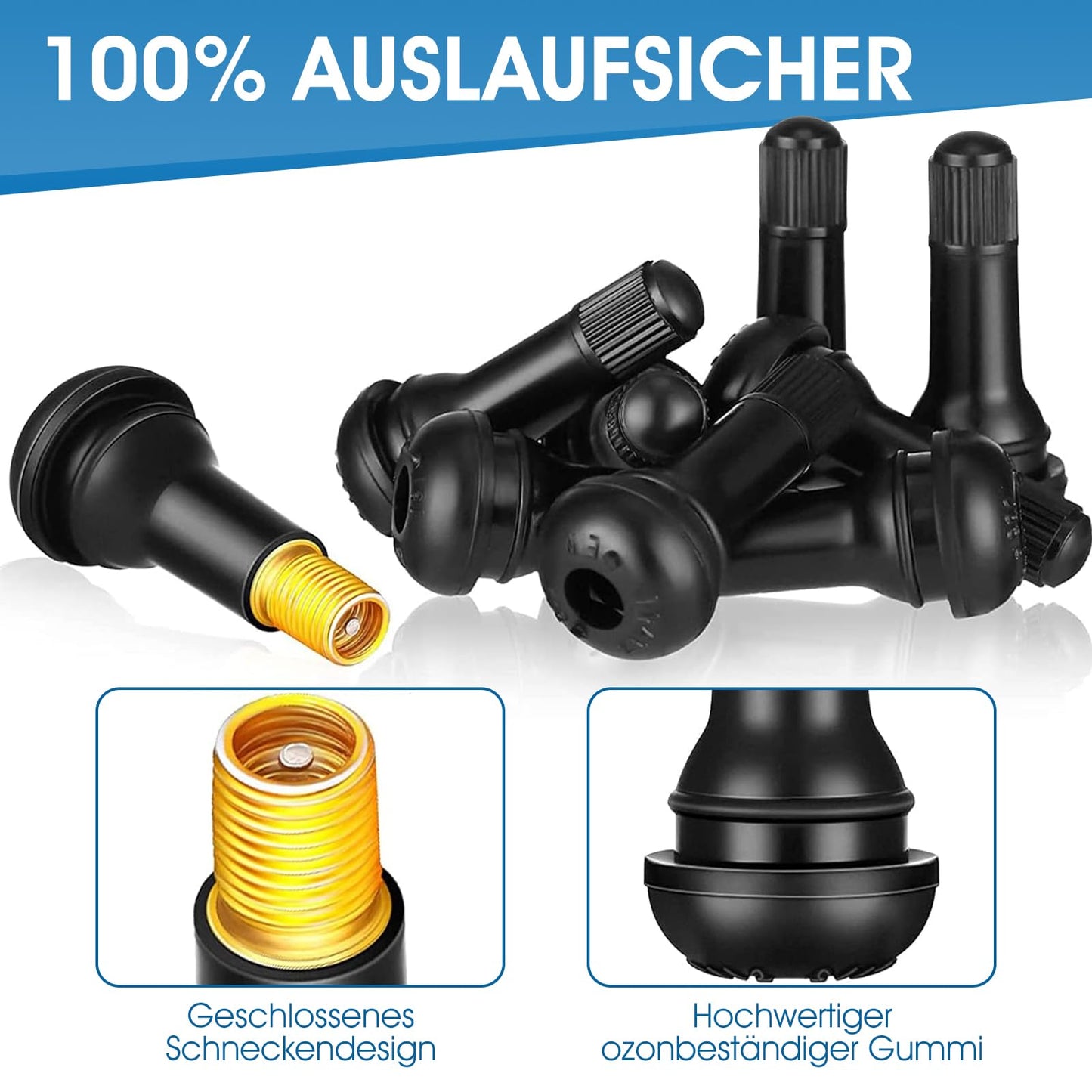 100 pieces of TR414 rubber valves, universal rubber valves 11.3mm valve hole, snap-in rubber valves for cars up to 4.5 bar, rubber tire valves for most cars, motorcycles.