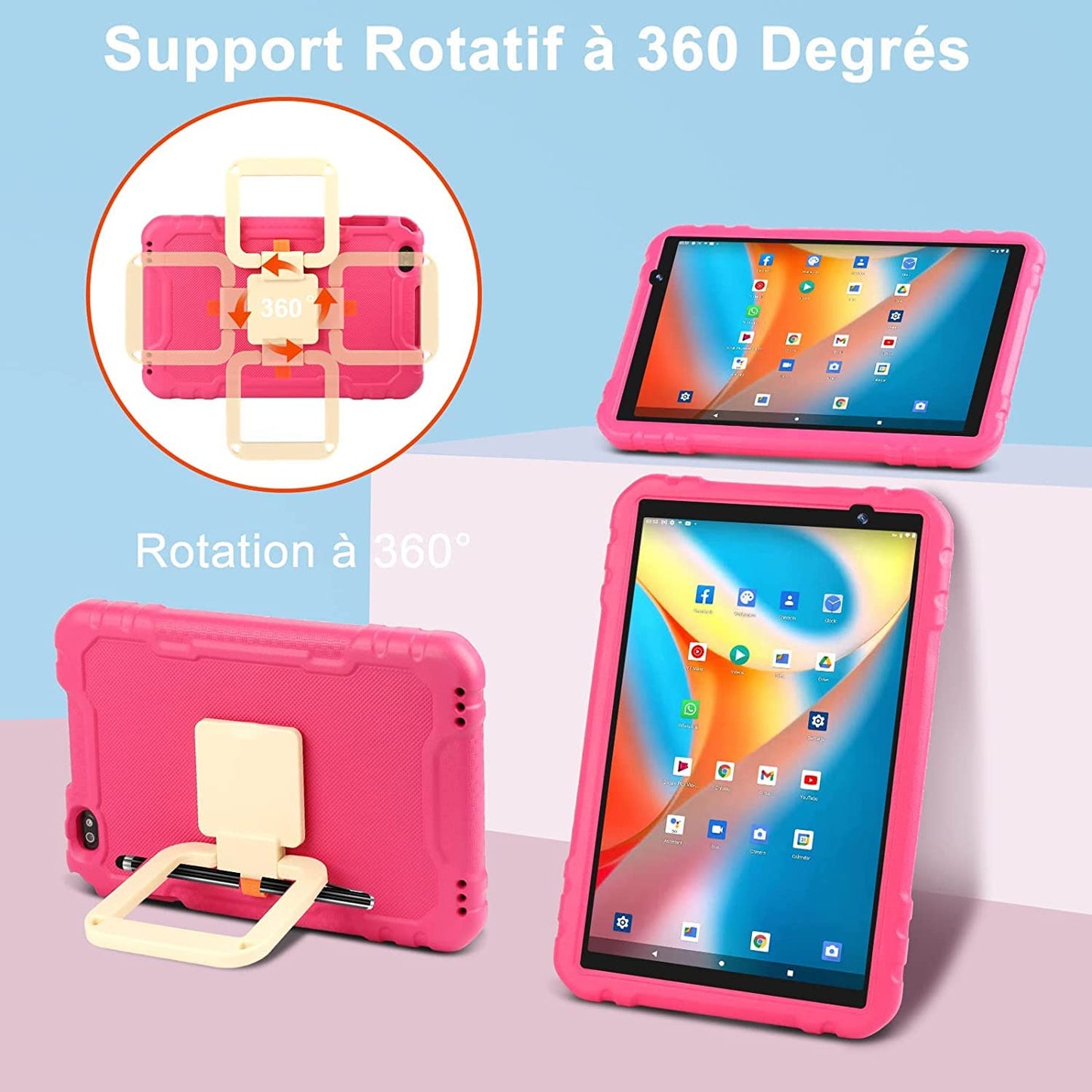 AOCWEI 10 inch Kids Tablet X500 Kids Tablet, 14GB+128GB (512GB TF) Android 13 Tablet for Kids with Child-Friendly Case, Octa-Core, 5MP+8MP Camera, Google GMS, 8000mAh Eva Protective Case-Rose...