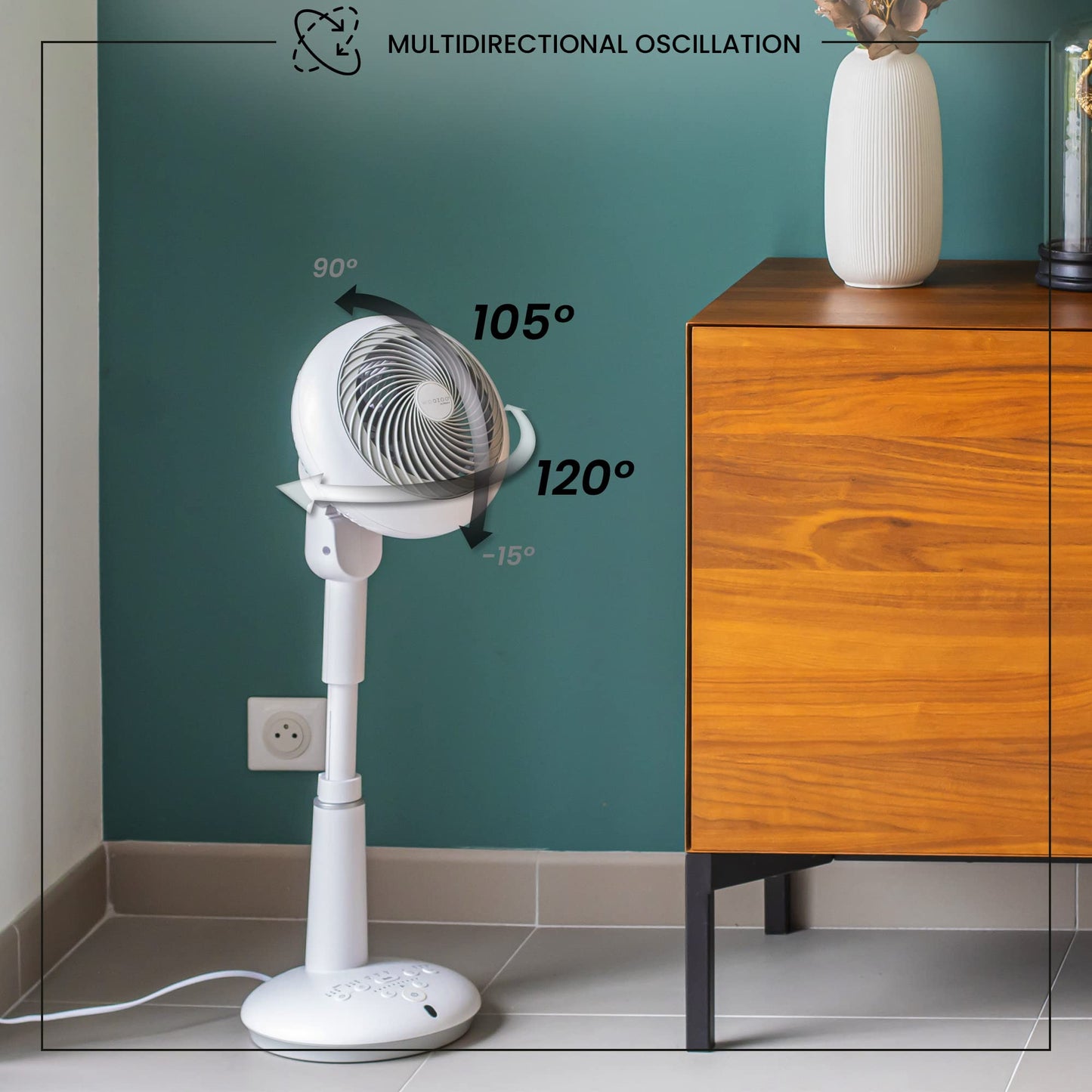 Iris Ohyama Woozoo, 37m², White, 10 speeds, Remote control, Oscillating, quiet, Table Fan, Desk fan, Floor fan, portable, DC motor, STF-DC15T