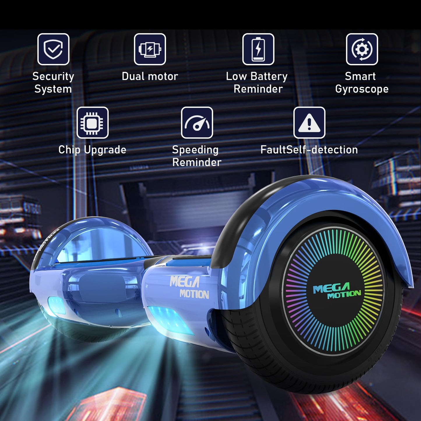 MEGA MOTION Hoverboards with Hoverkart for kids, 6.5 inch hoverboards with Bluetooth speaker, LED lights, perfect gift for kids and teens.