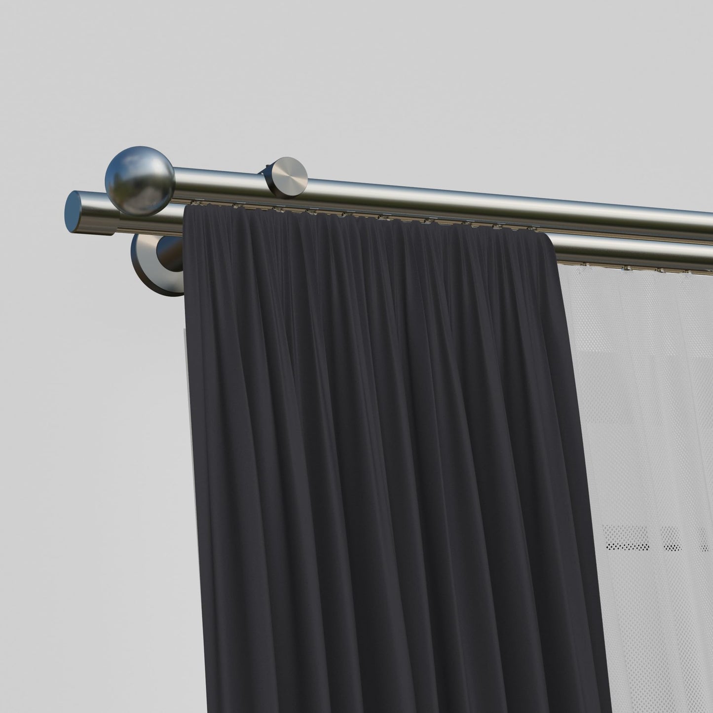 inDeco COLUMBES, curtain rod with inner track Ø 16 mm made to measure, 2-rail, stainless steel look, complete set with accessories.