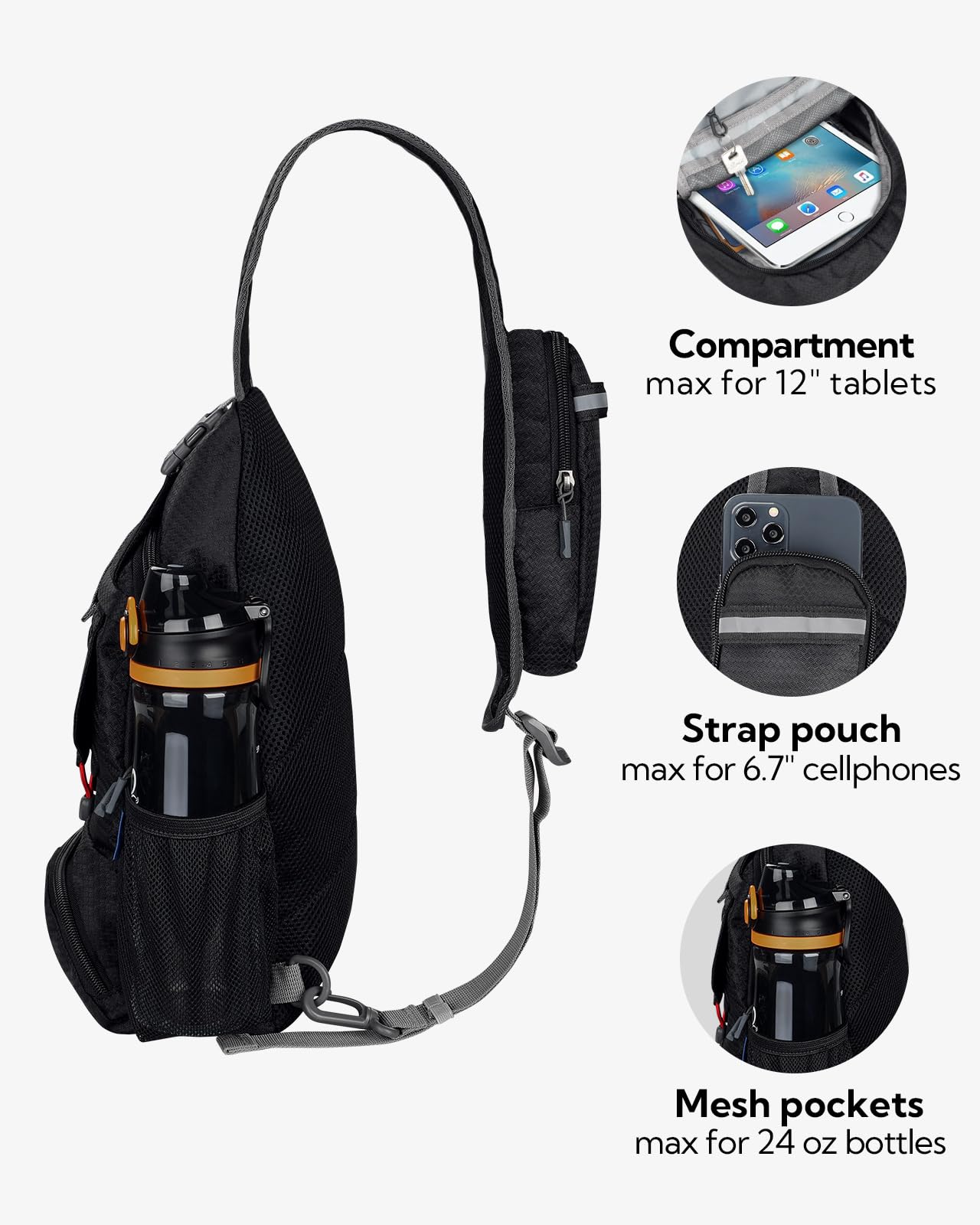 WATERFLY Chest Bag Sling Bag Small: Foldable Crossbody Bodybag Crossbag Slingbag Crossover Single Chest Backpack Shoulder Bag Shoulder Backpack Cross Body Men Women Travel Hiking