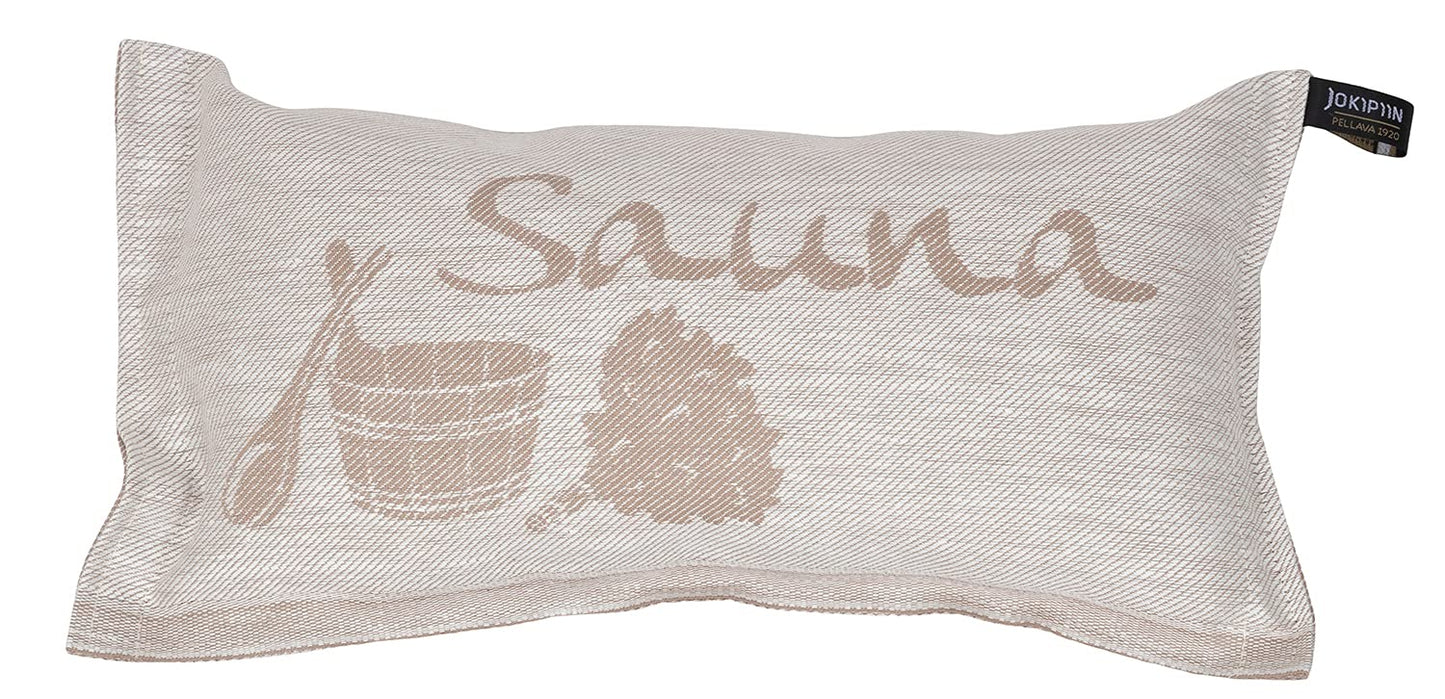 JOKIPIIN | 1 x Favorite Sauna Pillow Travel Pillow | Design: Sauna | Dimensions: 40 x 22 cm, Linen/Cotton | Certified pollutant-tested Ökotex 100 | Made in Finland (Beige/White)