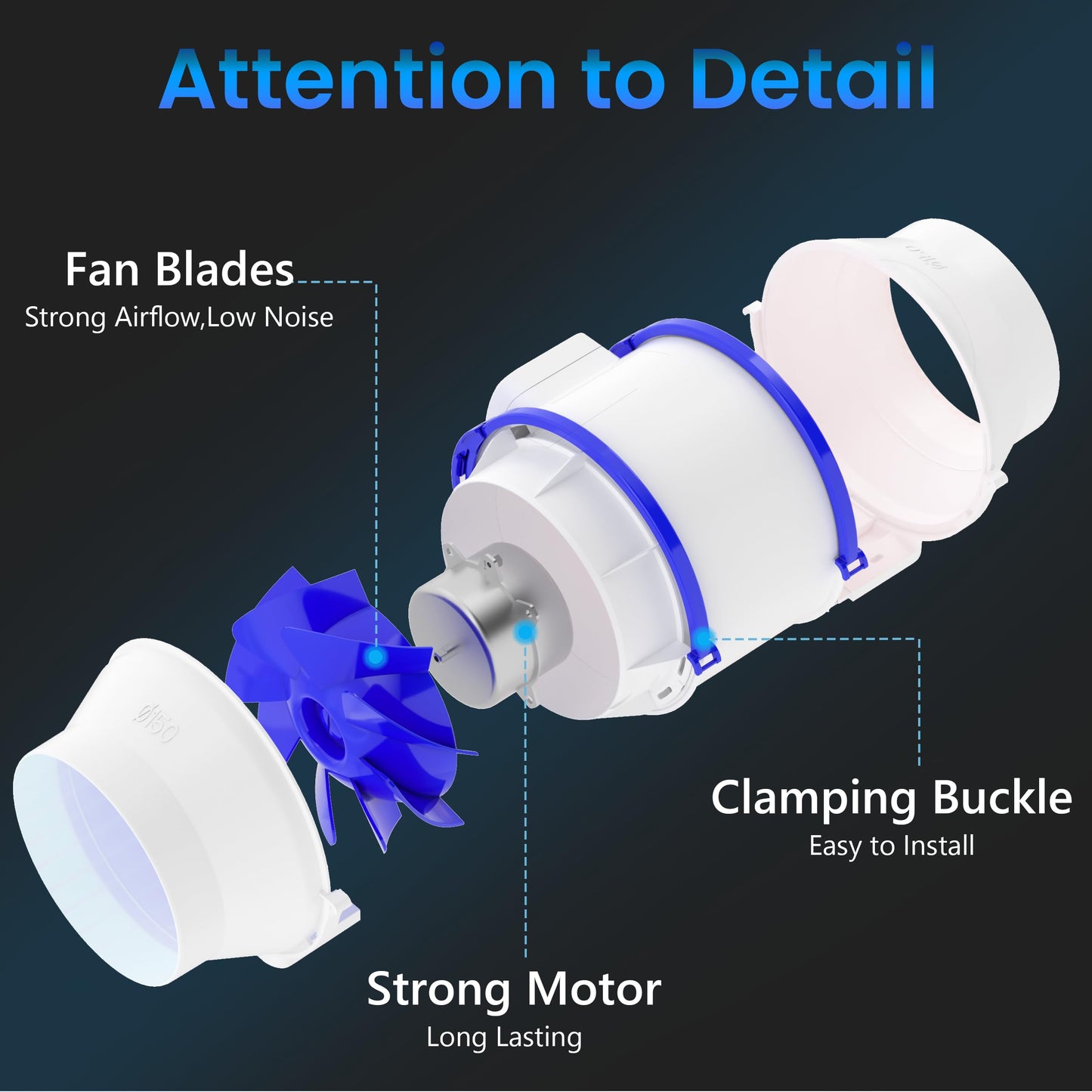 Hon&Guan 150mm Inline Duct Fan, Smoke Exhaust Ventilator Quiet with EU Plug for Bathroom, Office, Grow Rooms, Factory, and 3D Printer.