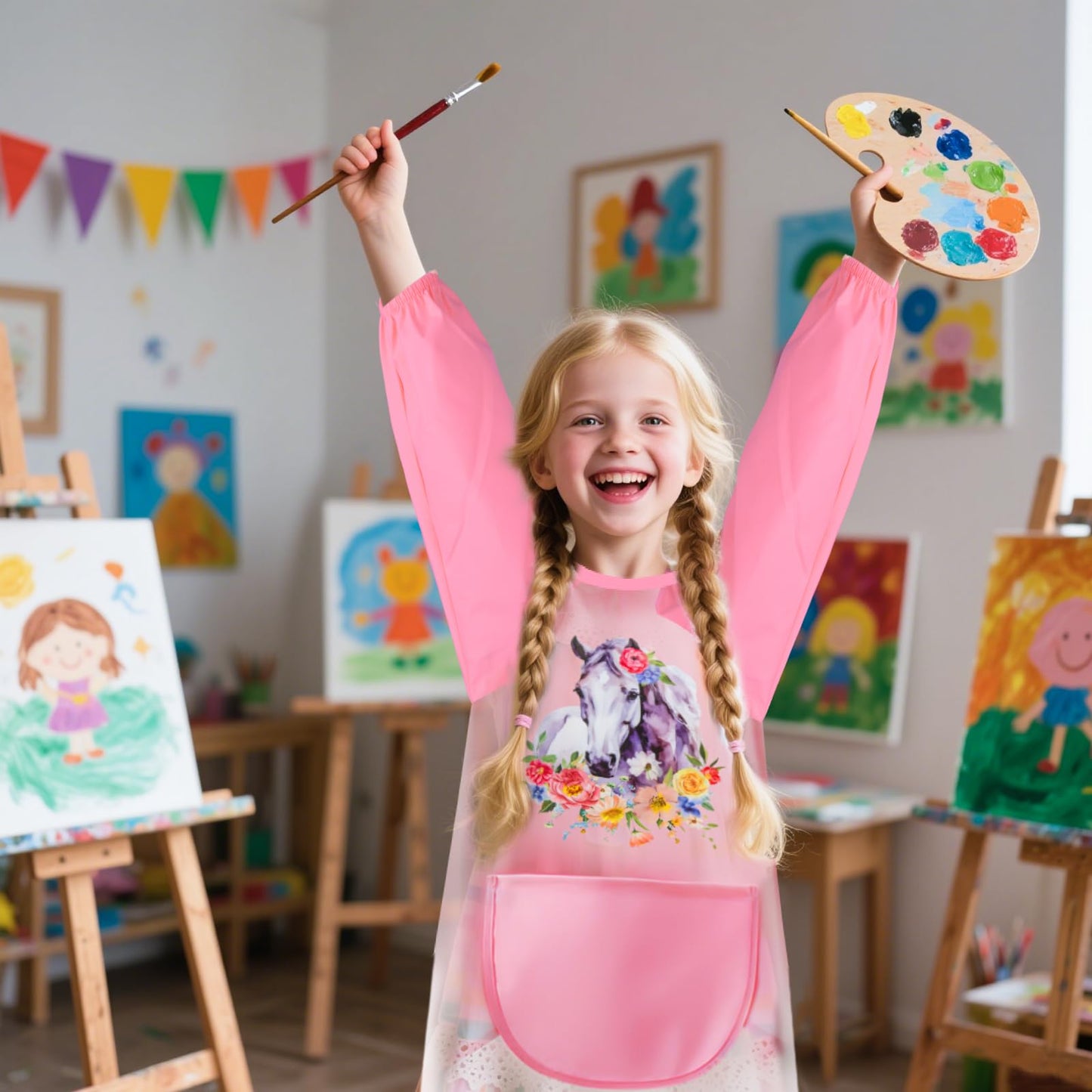 Tutukyle Kids Apron - Waterproof Art Smock for 1st Grade School, Children's Apron for ages 6 and up, Kids Apron with Pockets, Painter's Smock for Crafting, Painting, Cooking.