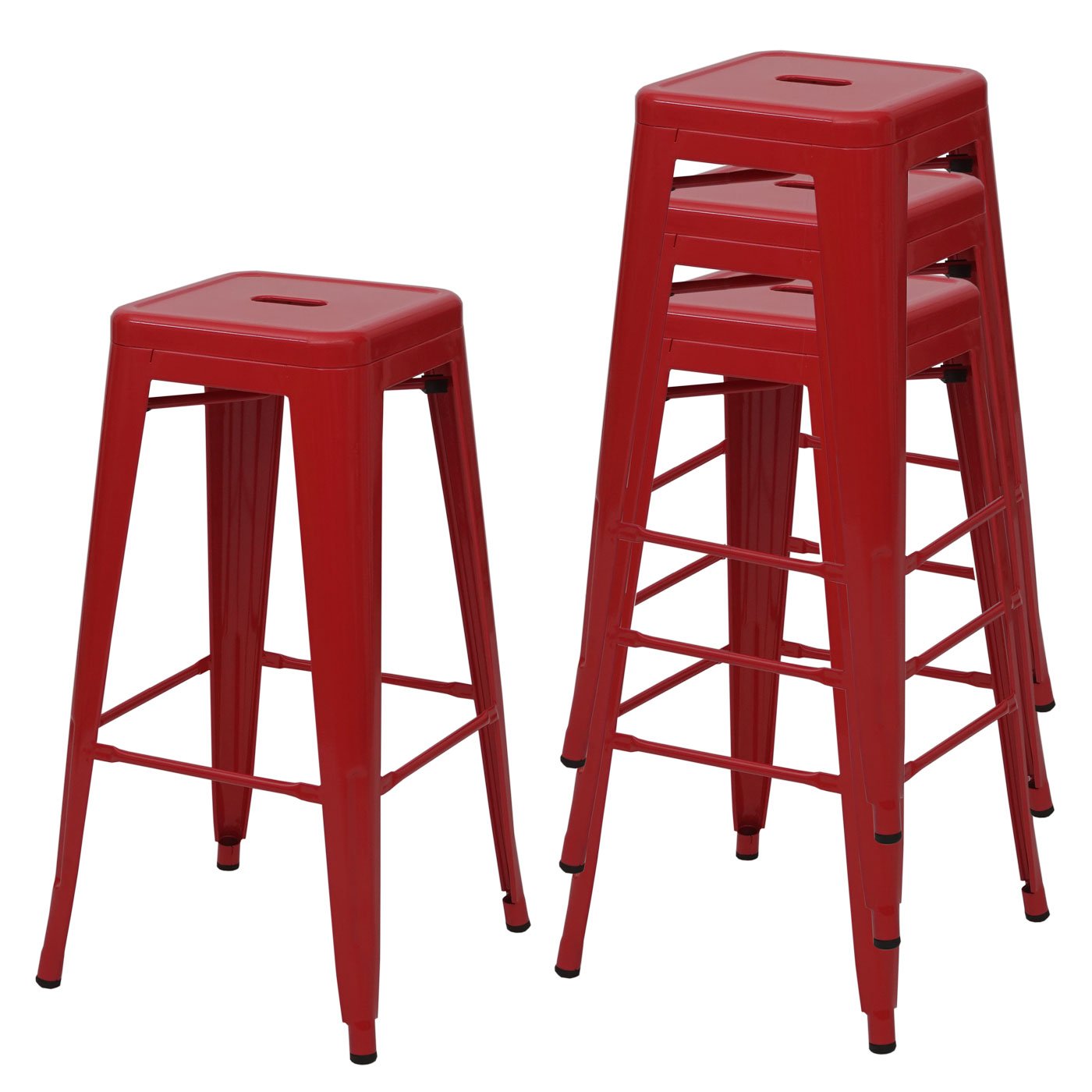 Mendler 4-piece set bar stools HWC-A73, bar chair counter stool, metal industrial design stackable - red.