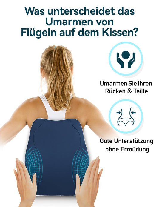 Travel Ease ergonomic back cushion made of memory foam, lumbar pillow for office chair, desk chair, with antistatic, skin-friendly cover and for a comfortable sitting position (navy blue)