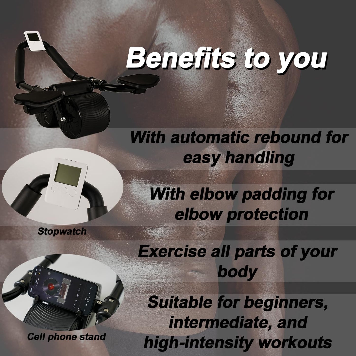 Tofern Automatic Rebound Ab Roller New Ab Wheel Ab Trainer with Elbow Support, Ab Wheel with Automatic Rebound, Abdominal Trainer with Knee Pad for Men and Women