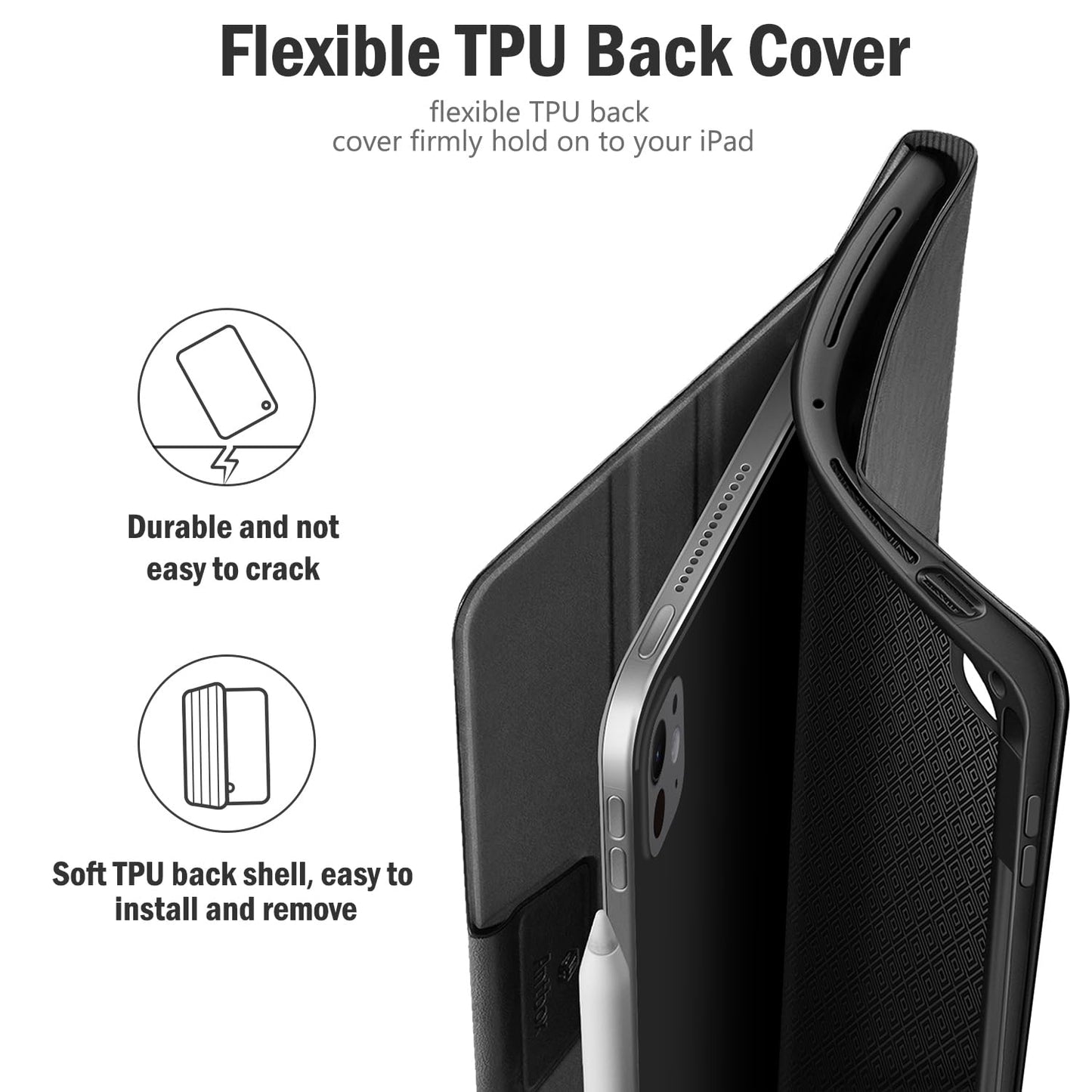 Antbox case for iPad Pro 13 inch case M4 2024 with pen holder Pencil holder Auto sleep/wake function PU leather case protective cover (black)