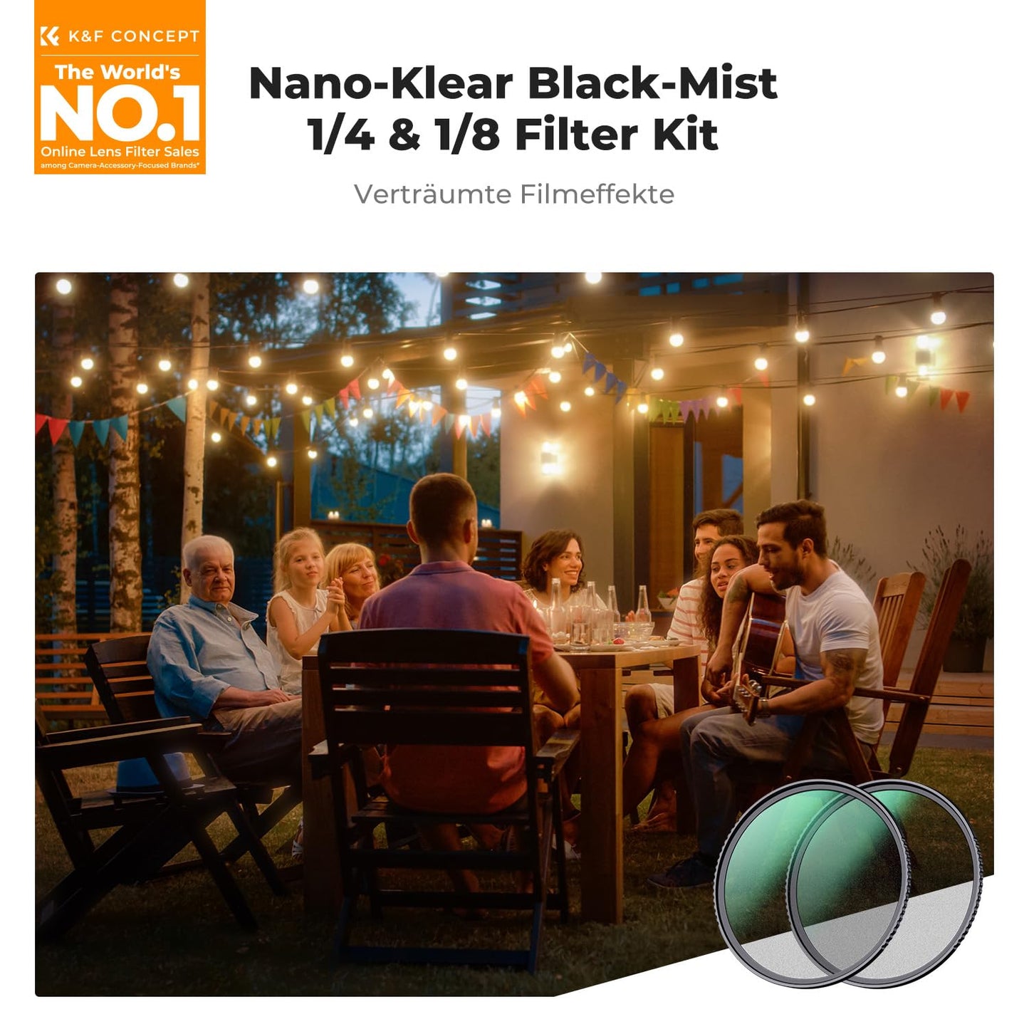 K&F CONCEPT Filter Black-Mist 1/4 & Black-Mist 1/8 Filter, 72mm Black Promist Filter Sets Effect Filter Black Diffusion Effect Filter (Nano Clear)