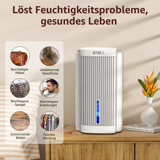 KNKA Dehumidifier, Electric Dehumidifier, 1.1L, Room Dehumidifier below 28dB for Apartment, Bathroom, Basement, with Automatic Shutdown and Sleep Mode, Colorful Night Light (White)