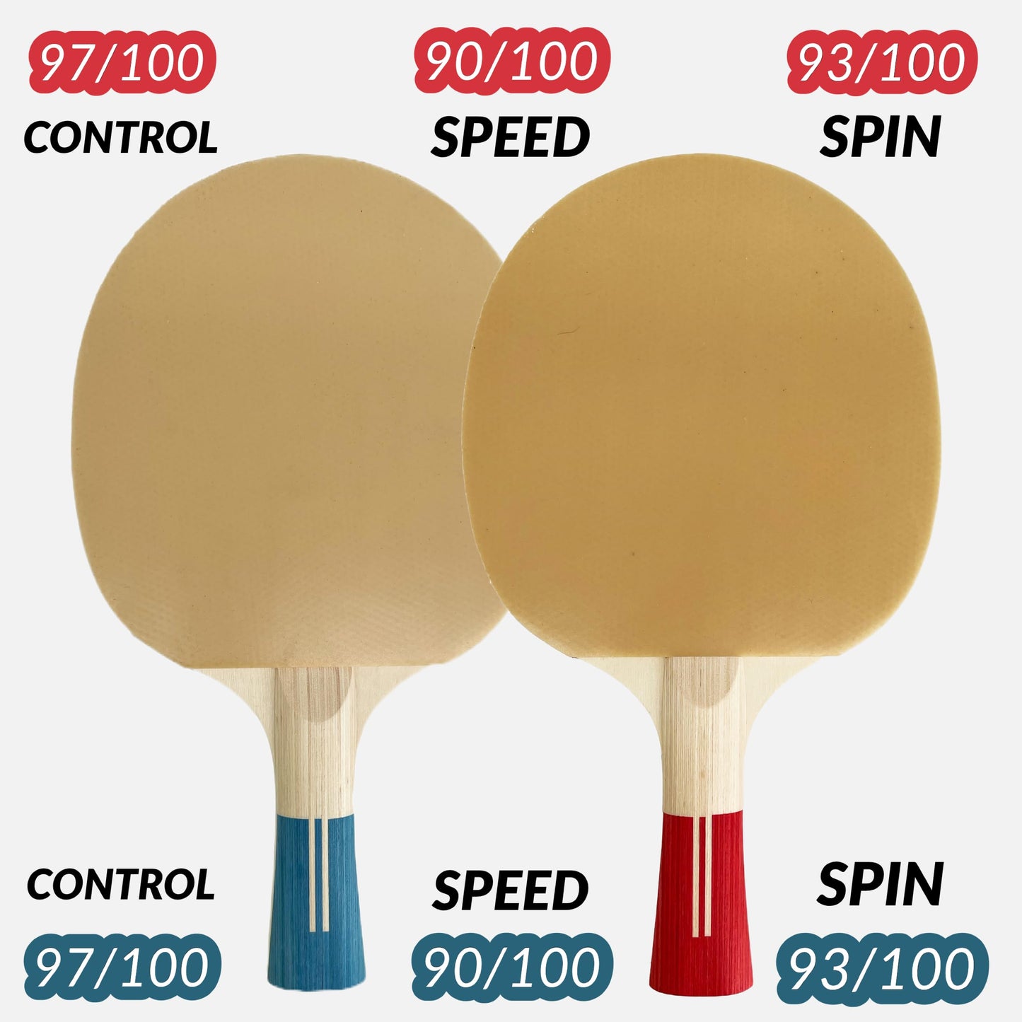 The Heinsa table tennis racket box comes with 4 rackets in blue and red, 8 table tennis balls, 1 net, and an innovative carrying case for families!
