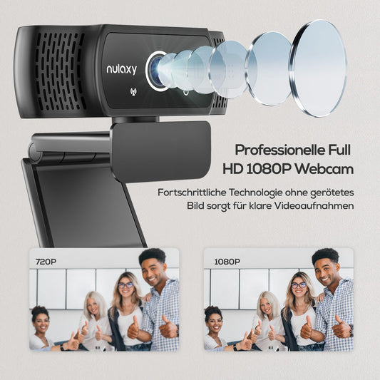 Nulaxy C900 Webcam with Built-in Microphone, FHD 1080P Webcam with Cover, USB Plug & Play, Laptop PC Camera for Video Streaming, Conference, Gaming, Compatible with Windows, Linux, Android
