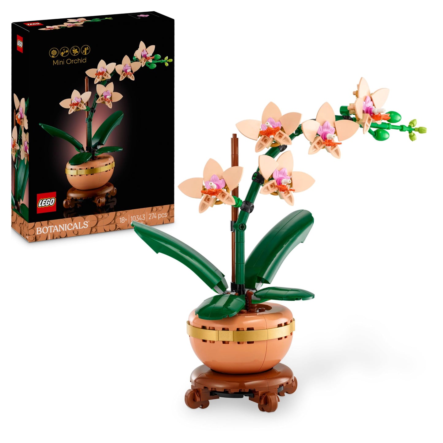 LEGO Botanicals Mini Orchid - Artificial flower set - Decor for living room or office - Gift for women and men - Fake plants - Building set for adults 10343