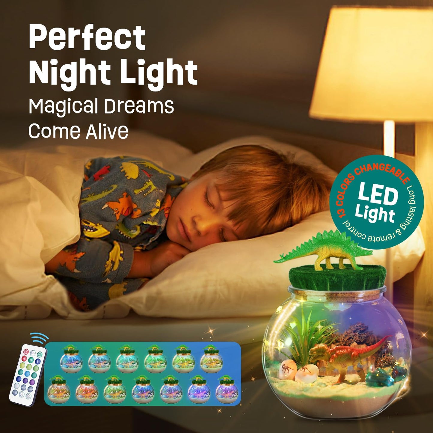 Dinosaur terrarium set, birthday gift for boys ages 4-12, dinosaur toy night light craft kit, Christmas and Easter gift for kids.