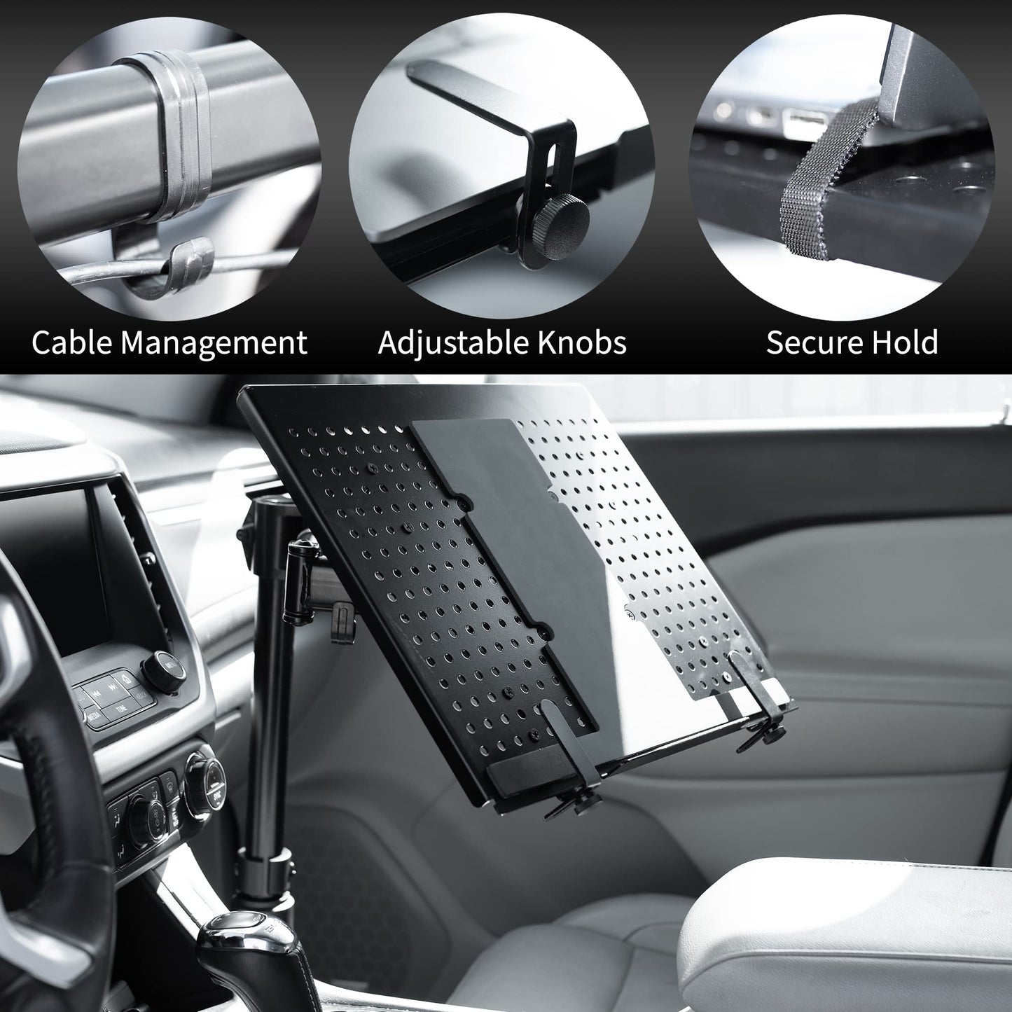 VIVO Single Laptop Car Mount, fully adjustable extension, notebook stand for trucks, vans, and SUVs, joint and height adjustment, Black, MOUNT-CAR01