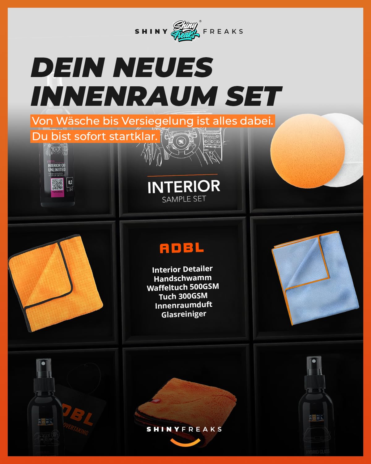 ADBL Car Care Set: Interior Experience Set Car Cleaning Kit Interior Care - Interior Cleaner Glass Cleaner Interior Scent Air Freshener Hand Polishing Sponge Microfiber Cloth Cleaning Cloth | 8-piece