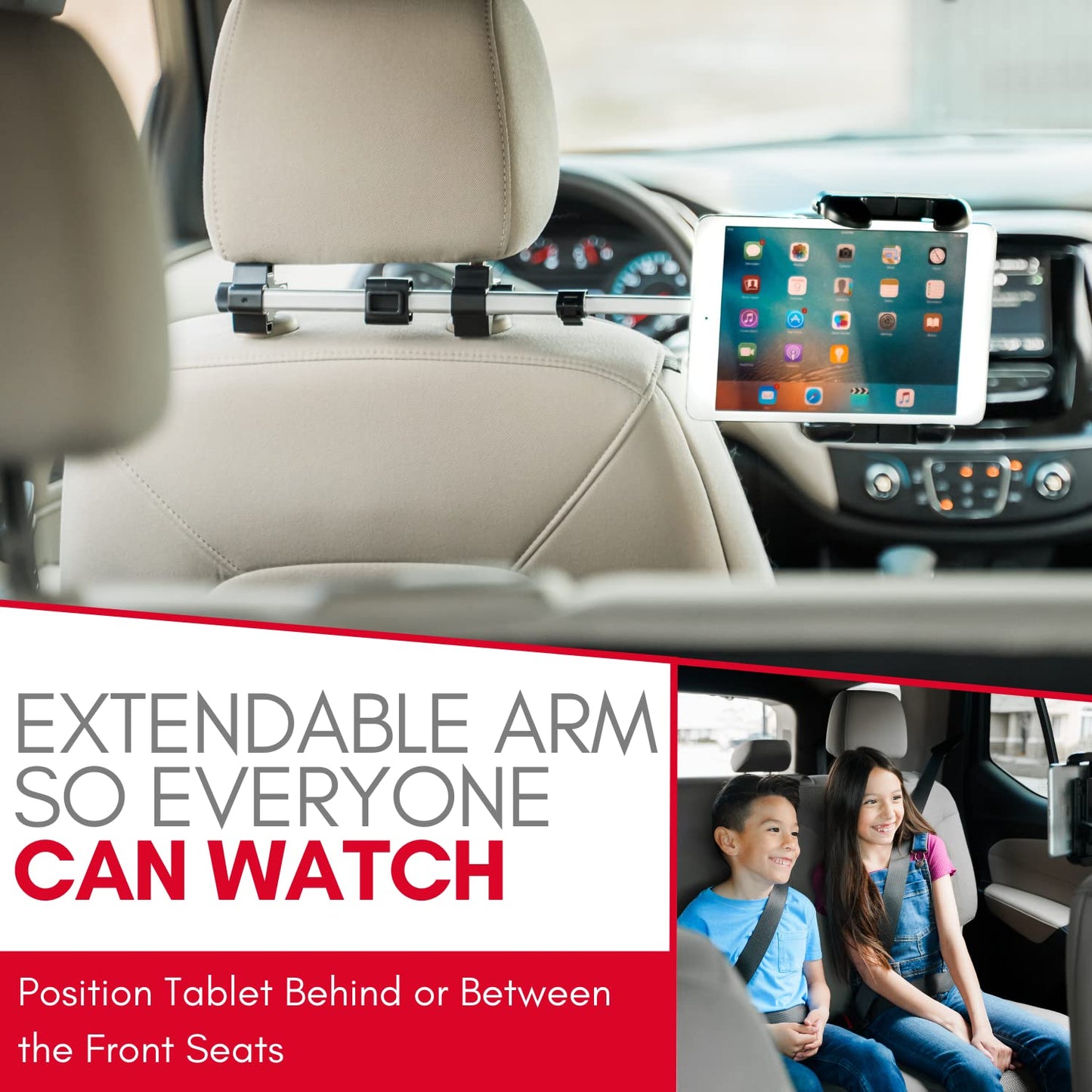 Macally car headrest mount for iPad Pro/Air/Mini, tablets, Nintendo Switch Silver