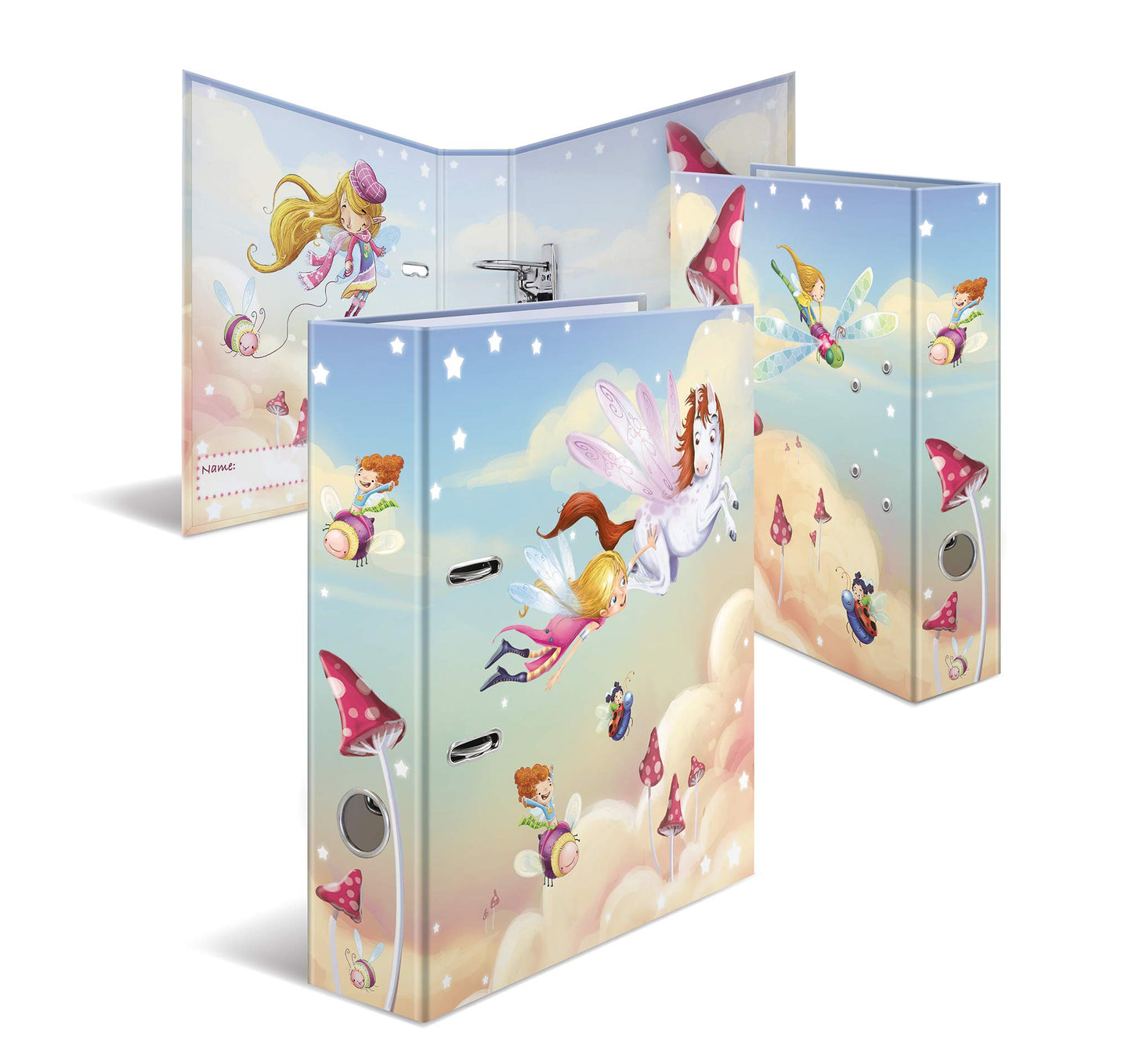 HERMA A4 Fairy Set of 10 folders, 7 cm wide, ring binders with kindergarten designs, colorful file folders with inner print for boys, girls, and children.
