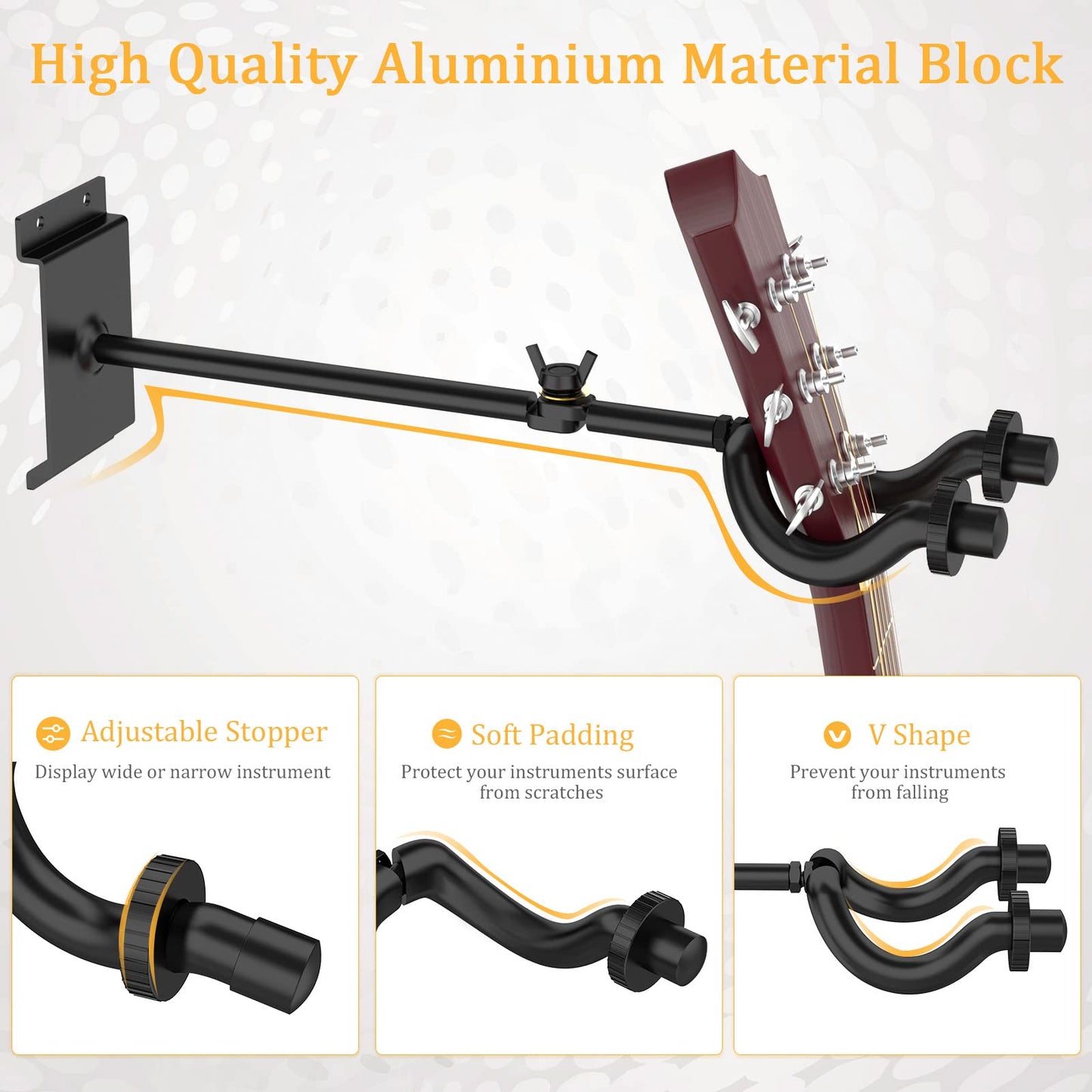 LEKATO Wall Mount Guitar Hanger Bass Holder E-Guitar Stand for Holding 5 Gutiars & Bass Aluminum Lamella Wall Rail System Metal Guitar Rack Sewing Design