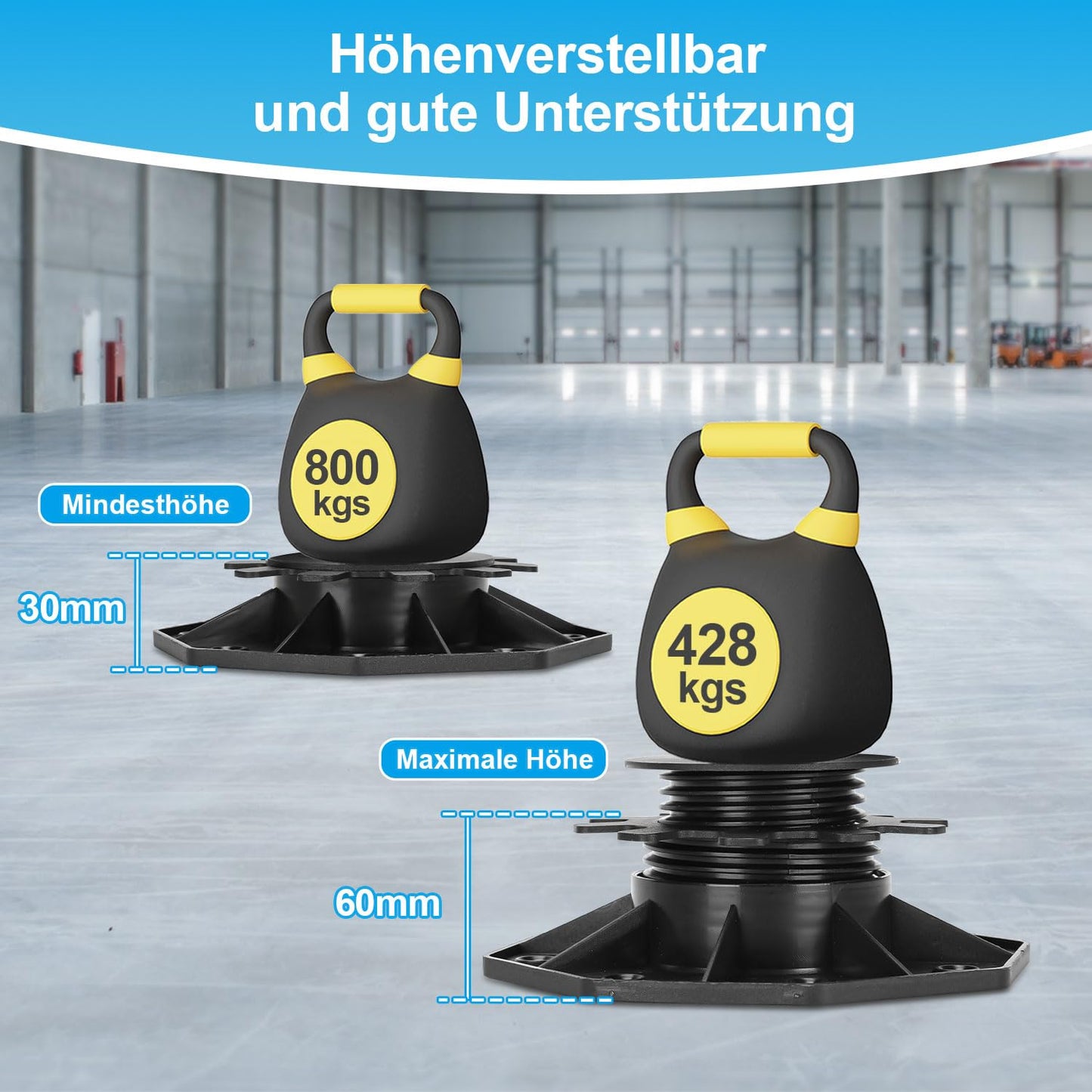 Jiubiaz 10 x Adjustable Pedestal Supports Height Adjustable 18-140 mm for Terrace Substructure Wood WPC, Size: 30-60 mm