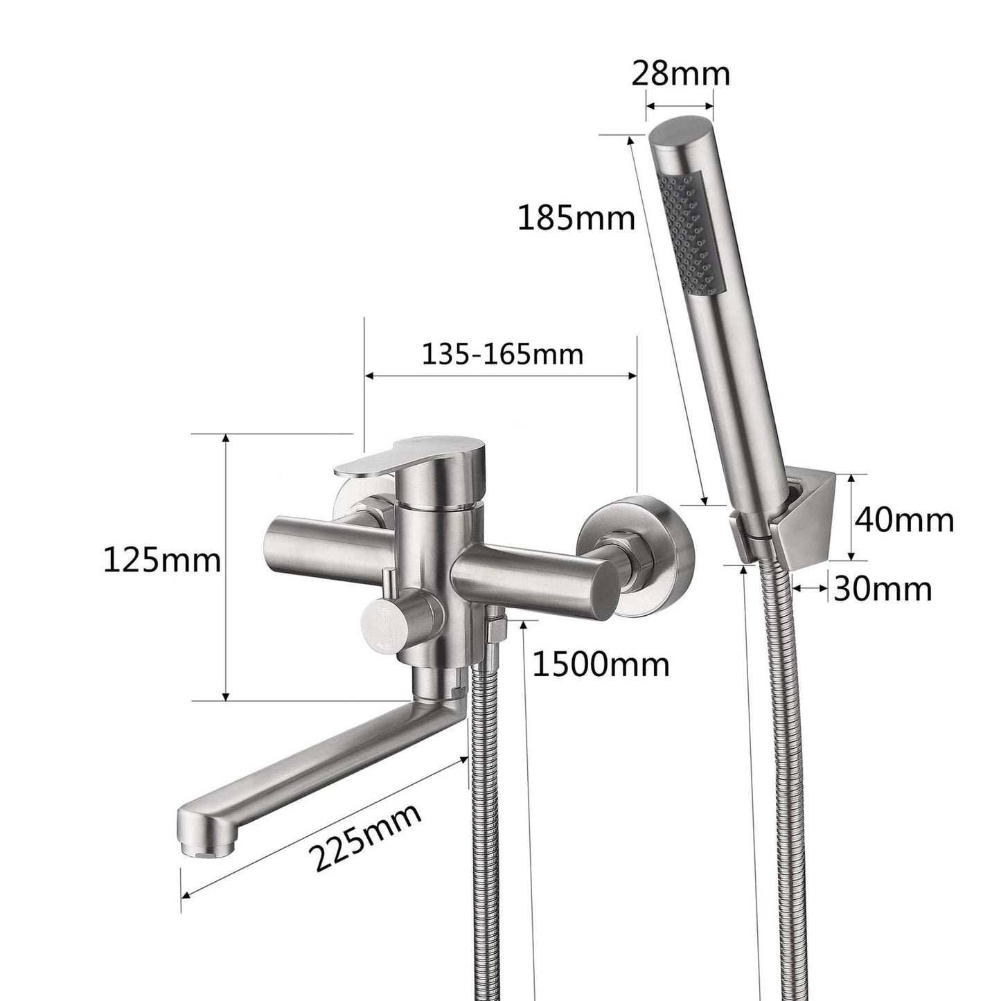 HomeLava bathtub faucet with handheld shower bathtub faucet surface mounted single lever mixer for wall mounting brushed stainless steel tub valve with diverter single lever faucet mixer with 1.5m shower hose